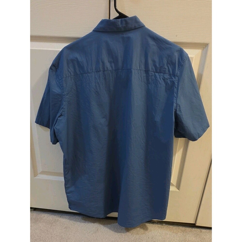 Alfani Men’s Blue Solid Woven Cotton/Spandex Short-Sleeve Button-Up Shirt XL - Picture 5 of 5